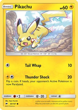 Pikachu 040/147 - Reverse Holofoil SM Burning Shadows - Common