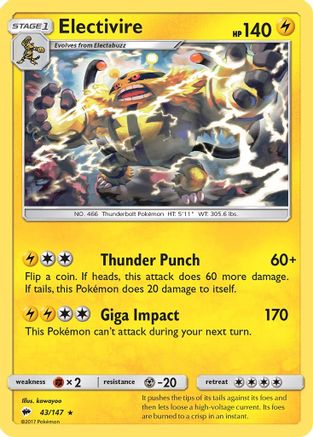 Electivire 043/147 SM Burning Shadows - Rare