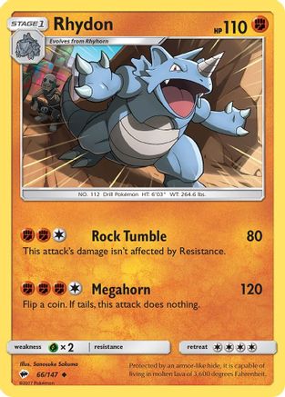 Rhydon 066/147 - Reverse Holofoil SM Burning Shadows - Uncommon