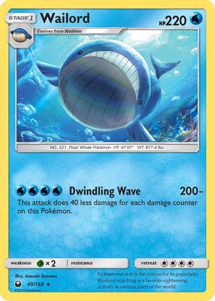 Wailord 040/168 - Reverse Holofoil SM Celestial Storm - Rare