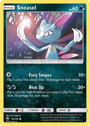 Sneasel 086/168 - Reverse Holofoil SM Celestial Storm - Common