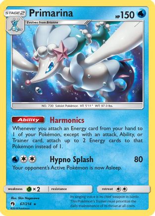 Primarina 067/214 - Reverse Holofoil SM Lost Thunder - Rare