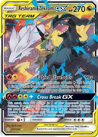 Reshiram & Zekrom GX 157/236 - Holofoil SM Cosmic Eclipse - Ultra Rare