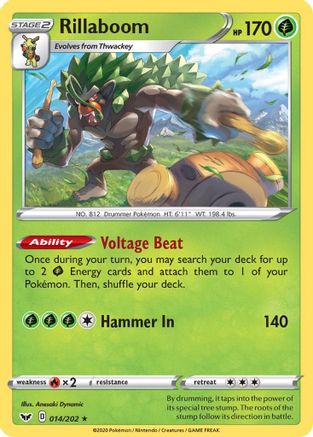 Rillaboom (014) (014) 014 - Reverse Holofoil SWSH01 Sword & Shield Base Set - Holo Rare