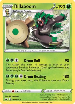 Rillaboom (015) (015) 015 - Reverse Holofoil SWSH01 Sword & Shield Base Set - Rare