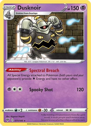 Dusknoir 071/185 - Reverse Holofoil SWSH04 Vivid Voltage - Holo Rare