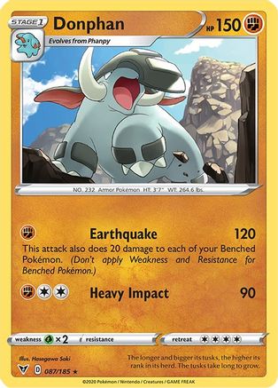 Donphan 087/185 - Reverse Holofoil SWSH04 Vivid Voltage - Rare