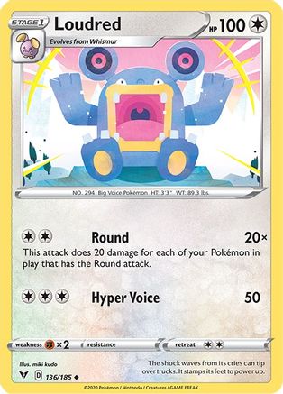 Loudred 136/185 - Reverse Holofoil SWSH04 Vivid Voltage - Uncommon