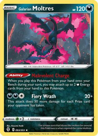 Galarian Moltres 093/203 - Reverse Holofoil SWSH07 Evolving Skies - Holo Rare