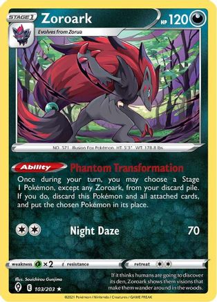 Zoroark 103/203 - Reverse Holofoil SWSH07 Evolving Skies - Holo Rare