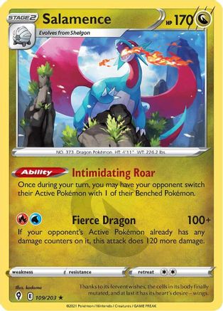 Salamence 109/203 - Reverse Holofoil SWSH07 Evolving Skies - Holo Rare