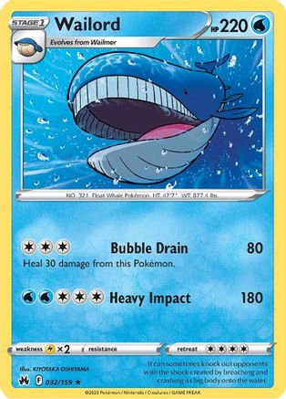 Wailord 032/159 Crown Zenith - Rare