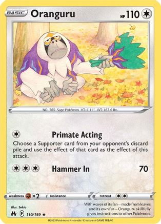 Oranguru 119/159 - Reverse Holofoil Crown Zenith - Rare