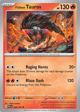 Paldean Tauros 028/193 - Reverse Holofoil SV02 Paldea Evolved - Uncommon