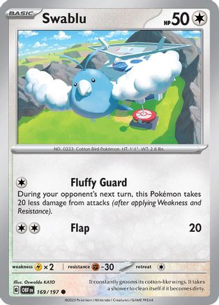 Swablu 169/197 - Reverse Holofoil SV03 Obsidian Flames - Common