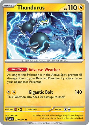 Thundurus 070/197 - Reverse Holofoil SV03 Obsidian Flames - Rare