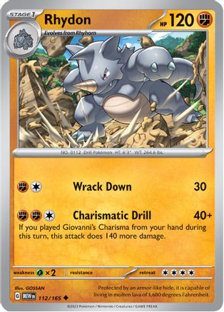 Rhydon 112 - Reverse Holofoil SV Scarlet & Violet 151 - Uncommon