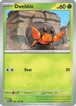 Dwebble 006/182 - Reverse Holofoil SV04 Paradox Rift - Common