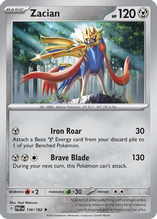 Zacian 136/182 - Reverse Holofoil SV04 Paradox Rift - Rare