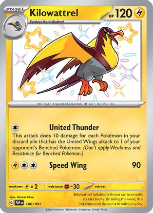 Kilowattrel 146/091 - Holofoil SV Paldean Fates - Shiny Rare