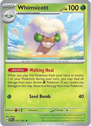 Whimsicott 015/162 - Reverse Holofoil SV05 Temporal Forces - Rare