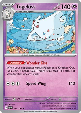 Togekiss 072/191 - Reverse Holofoil SV08 Surging Sparks - Rare
