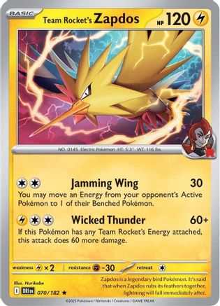 Team Rocket's Zapdos 070/182 - Reverse Holofoil SV10 Destined Rivals - Rare