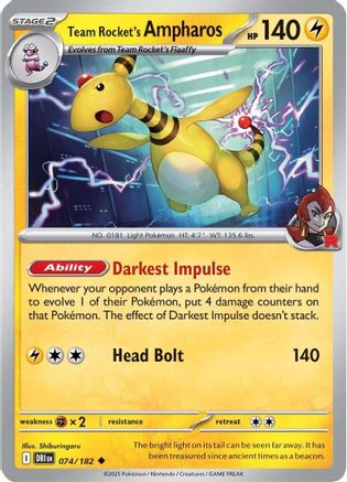 Team Rocket's Ampharos 074/182 SV10 Destined Rivals - Uncommon