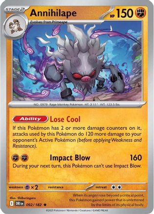 Annihilape 092/182 - Reverse Holofoil SV10 Destined Rivals - Rare