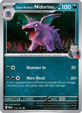 Team Rocket's Nidorino 118/182 - Reverse Holofoil SV10 Destined Rivals - Common