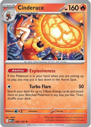 Cinderace 028/132 - Reverse Holofoil ME01 Mega Evolution - Rare