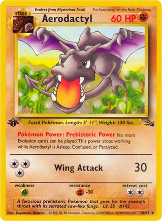 Aerodactyl (16) (16) 016  - 1st Edition Fossil - Rare