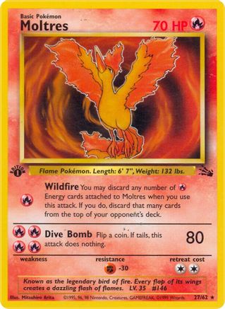 Moltres (27) (27) 027  - 1st Edition Fossil - Rare