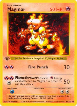 Magmar 036  - 1st Edition Base Set Shadowless - Uncommon