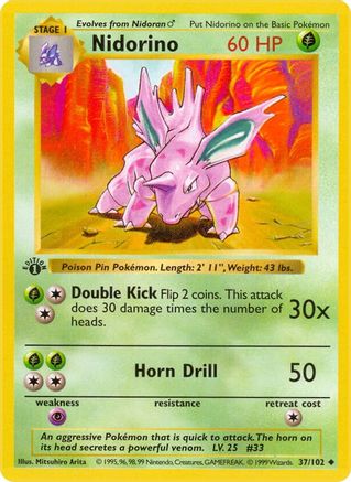 Nidorino 037  - 1st Edition Base Set Shadowless - Uncommon