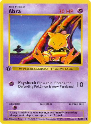 Abra 043  - 1st Edition Base Set Shadowless - Common