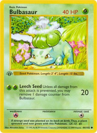 Bulbasaur (044) [Base Set Shadowless] 1st Edition - Common