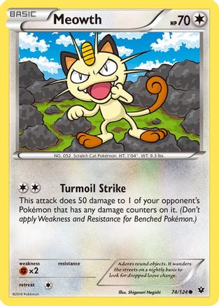 Meowth 074  - Reverse Holofoil XY  Fates Collide - Common