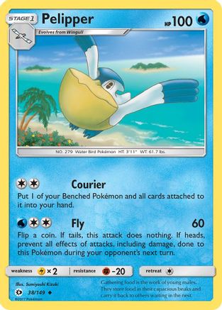Pelipper 038  - Reverse Holofoil SM Base Set - Uncommon