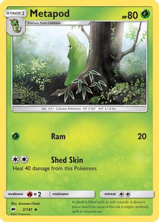 Metapod 002/147  - Reverse Holofoil SM  Burning Shadows - Uncommon