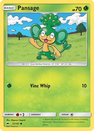 Pansage 012/147  - Reverse Holofoil SM  Burning Shadows - Common