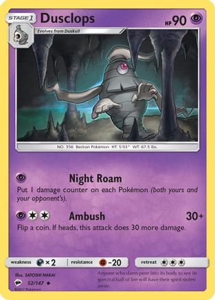 Dusclops 052/147  - Reverse Holofoil SM  Burning Shadows - Uncommon