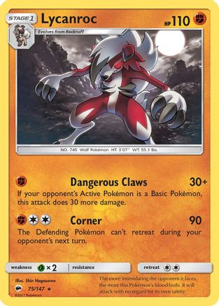 Lycanroc (75) (75) 075/147  - Holofoil SM  Burning Shadows - Holo Rare