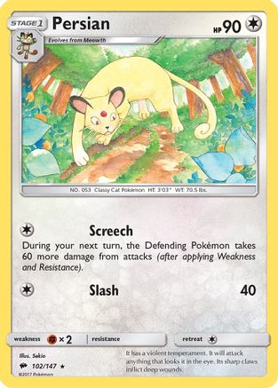 Persian 102/147  - Reverse Holofoil SM  Burning Shadows - Rare