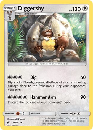 Diggersby 088  - Reverse Holofoil SM  Crimson Invasion - Uncommon