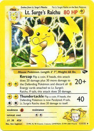 Lt. Surge's Raichu 011  - Unlimited Holofoil Gym Challenge - Holo Rare