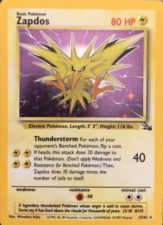 Zapdos (15) (15) 015  - Unlimited Holofoil Fossil - Holo Rare