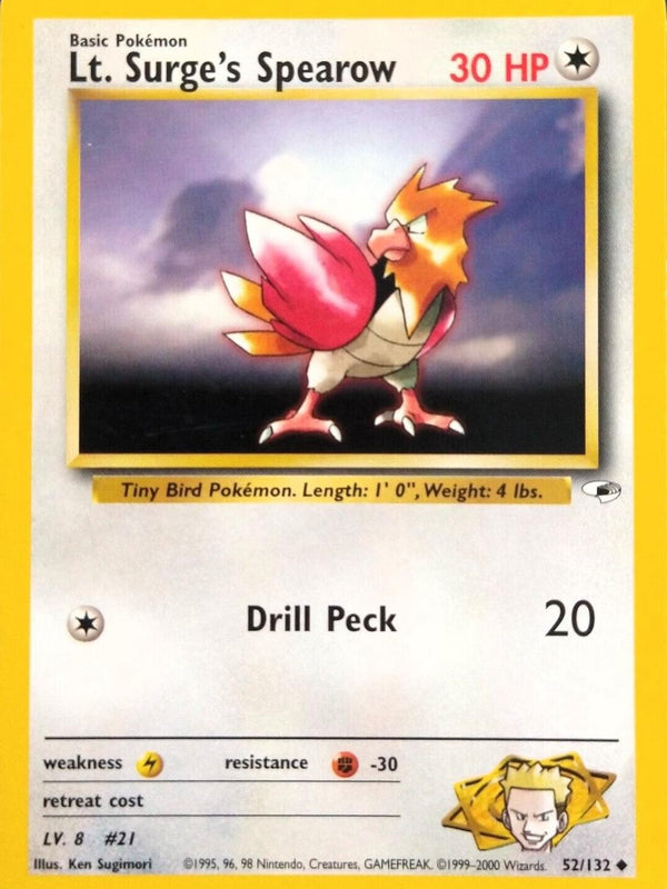 Lt. Surge's Spearow (52) (52) 052  - Unlimited Gym Heroes - Uncommon