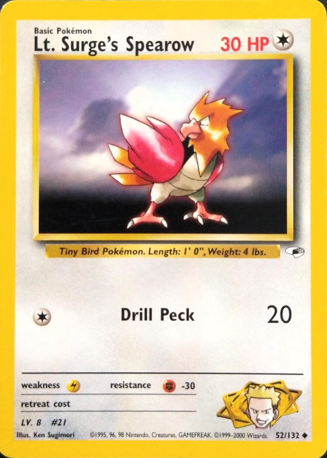 Lt. Surge's Spearow (52) (52) 052  - Unlimited Gym Heroes - Uncommon