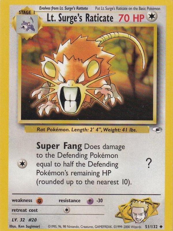 Lt. Surge's Raticate 051  - Unlimited Gym Heroes - Uncommon